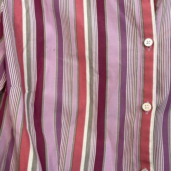 ANN TAYLOR LOFT Purple Multi Color Stripe Button Up Shirt Collar 100% Cotton - Picture 3 of 8